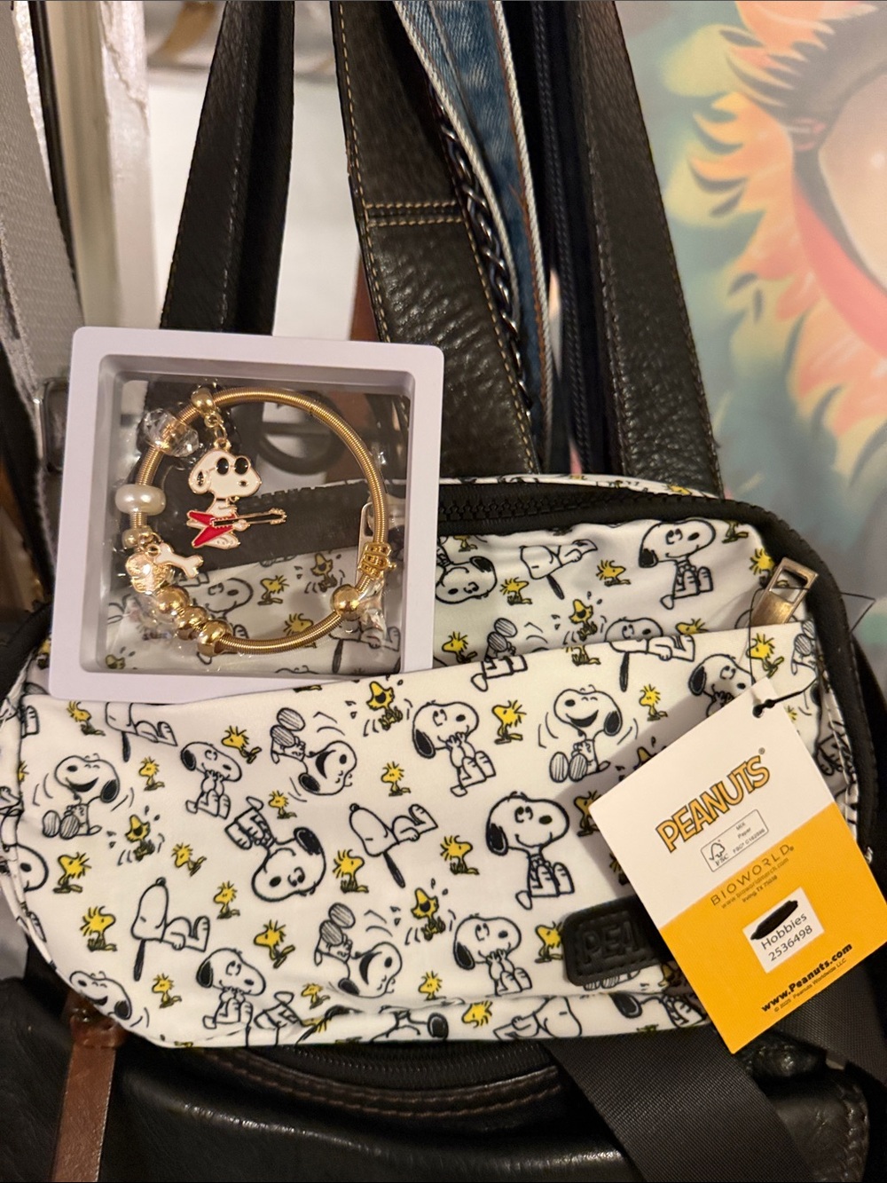 Peanuts Kids Accessories White Snoopy & Woodstock Crossbody w/Snoopy Bracelet
